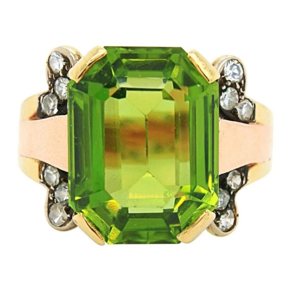 Vintage Peridot and Diamond Cocktail Dress Ring