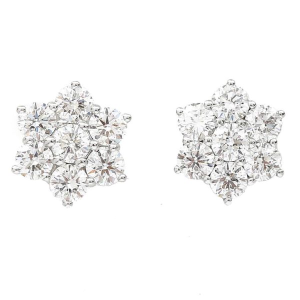 2.65ct Brilliant Cut Diamond Floral Cluster Earrings, 2.65 carat total
