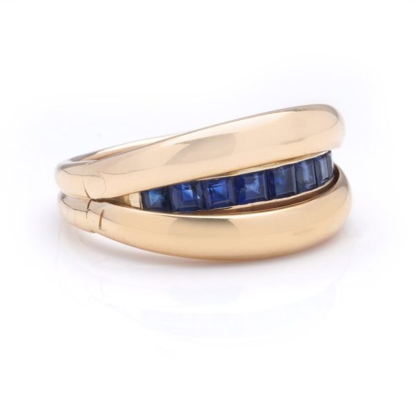 Vintage French Princess Cut Sapphire and 18ct Yellow Gold Ring by Fred Paris