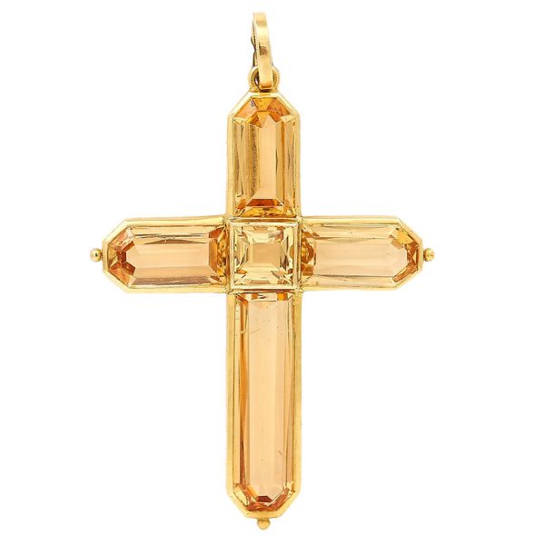 Georgian Style Yellow Topaz Cross Pendant