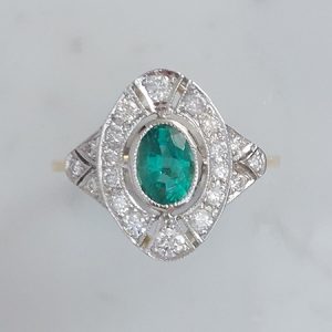 Art Deco Style 0.80ct Emerald and Diamond Cluster Plaque Ring