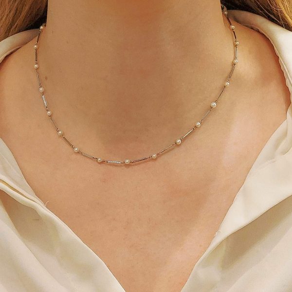 Pearl and Diamond Platinum Chain Necklace