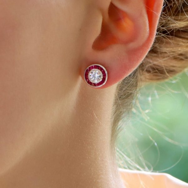 1.02ct Diamond and Calibre Ruby Target Stud Earrings