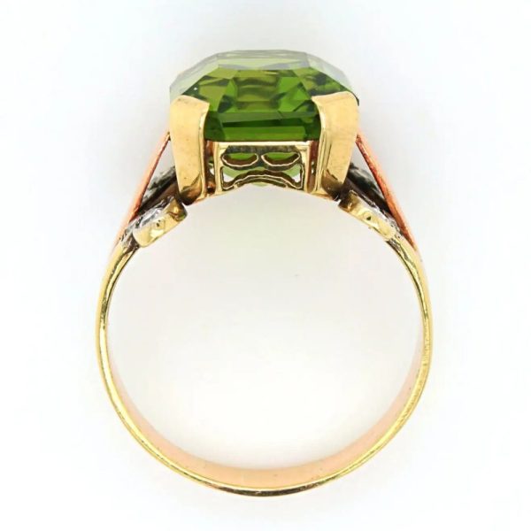 Vintage 1950s Peridot and Diamond Ring in 14ct Gold