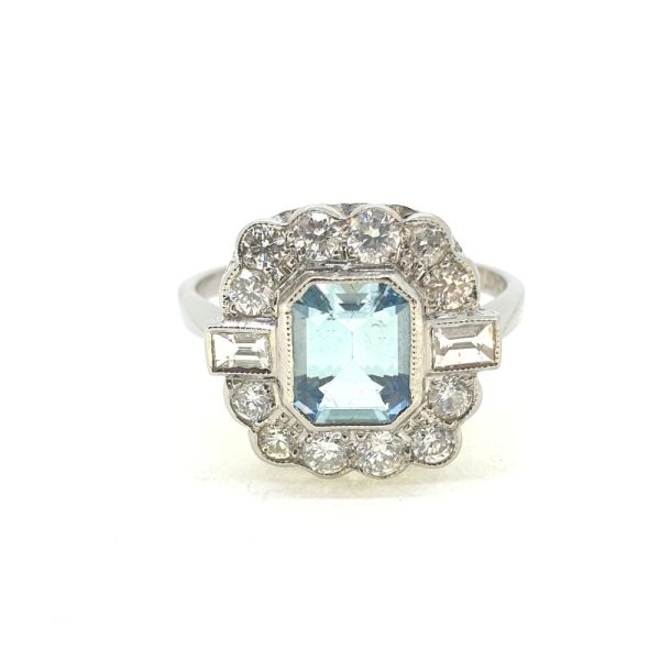 Modern 1.60ct Aquamarine and Diamond Floral Cluster Ring in Platinum