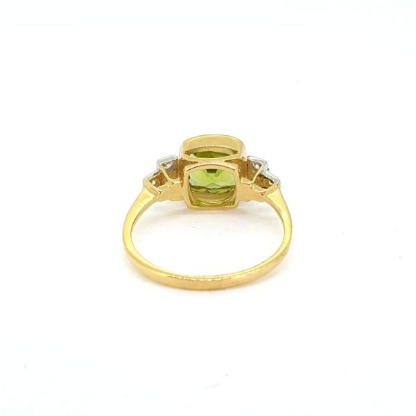 2.1ct Cushion Cut Peridot and Diamond Ring