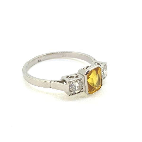 1.25ct Emerald Cut Yellow Sapphire and Diamond Trilogy Engagement Ring