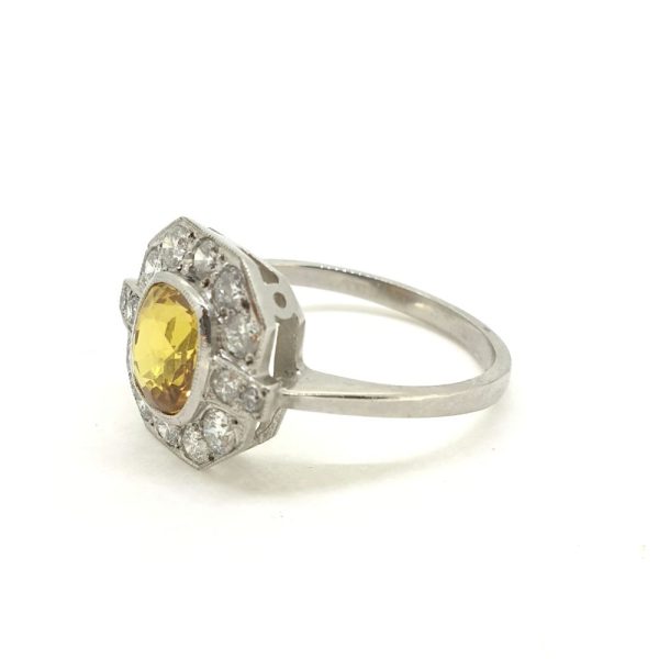 Modern 1.60ct Yellow Sapphire and Diamond Cluster Dress Ring in Platinum