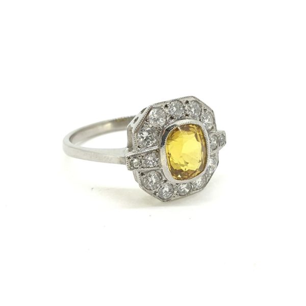 Yellow Sapphire and Diamond Cluster Ring in Platinum