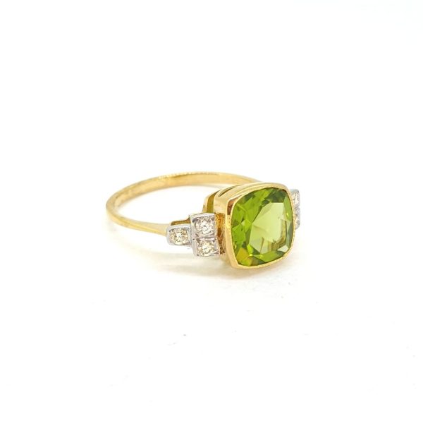 2.1ct Peridot and Diamond Seven Stone Engagement Ring