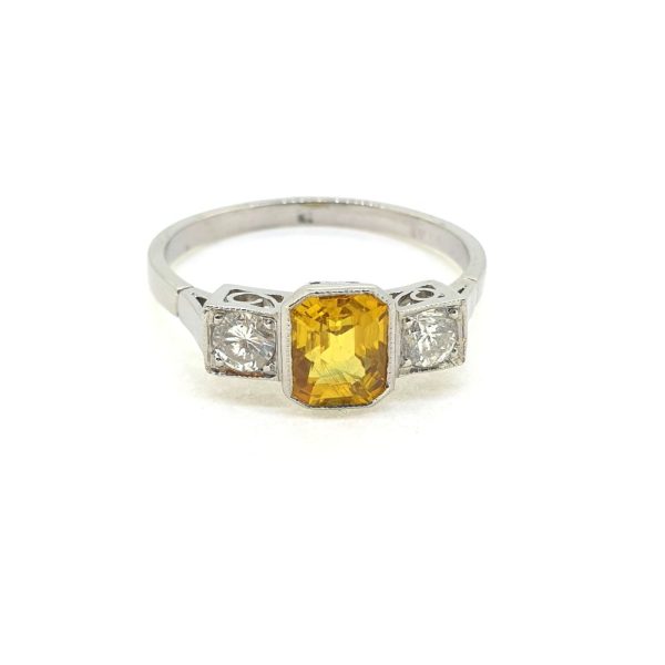 1.25ct Yellow Sapphire and Diamond Three Stone Ring in Platinum