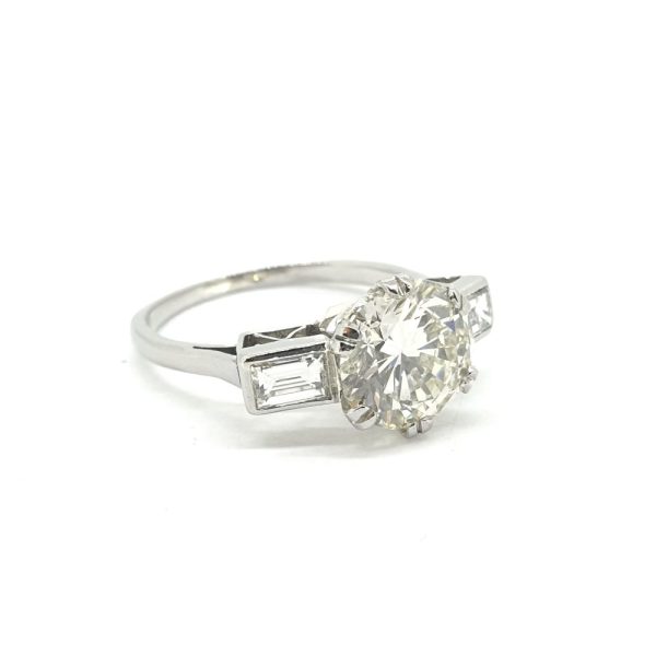Single Stone 2.62ct Diamond Engagement Ring with Baguette Shoulders