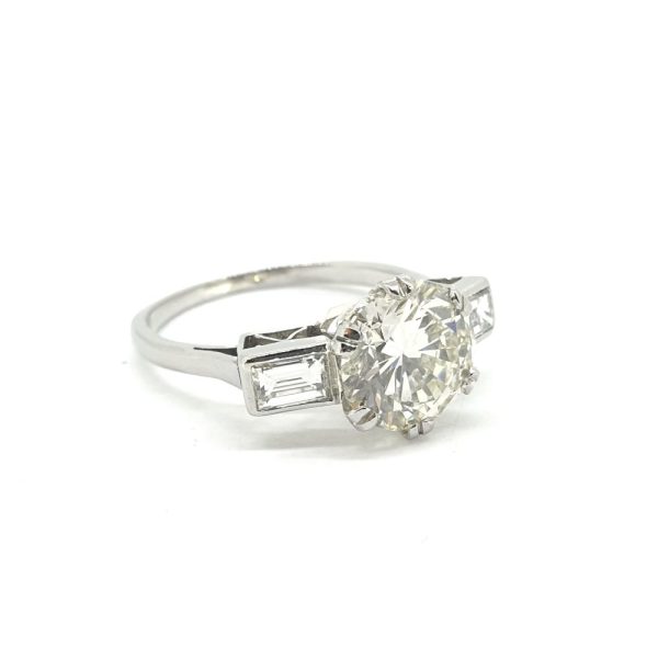 Single Stone 2.62ct Diamond Engagement Ring with Baguette Shoulders