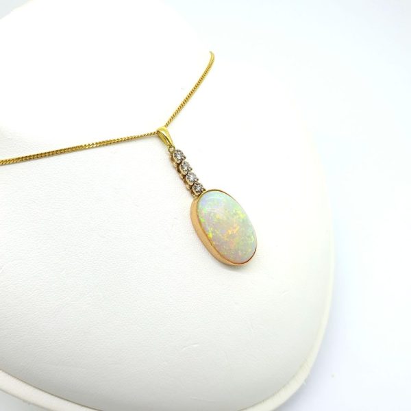 Vintage 15ct Opal and Diamond Drop Pendant