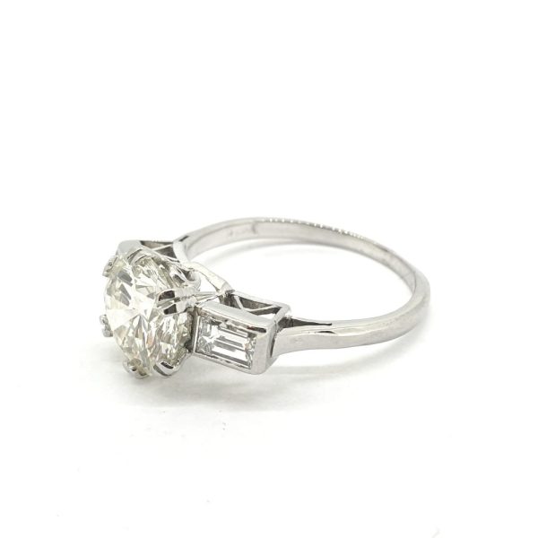 Single Stone 2.62ct Diamond Engagement Ring with Baguette Shoulders