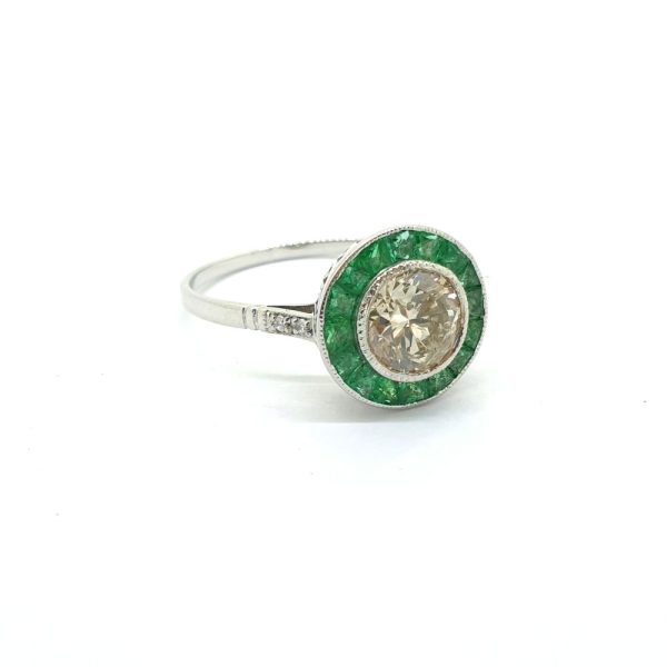 1ct Diamond and Calibre Emerald Target Ring 18ct White Gold