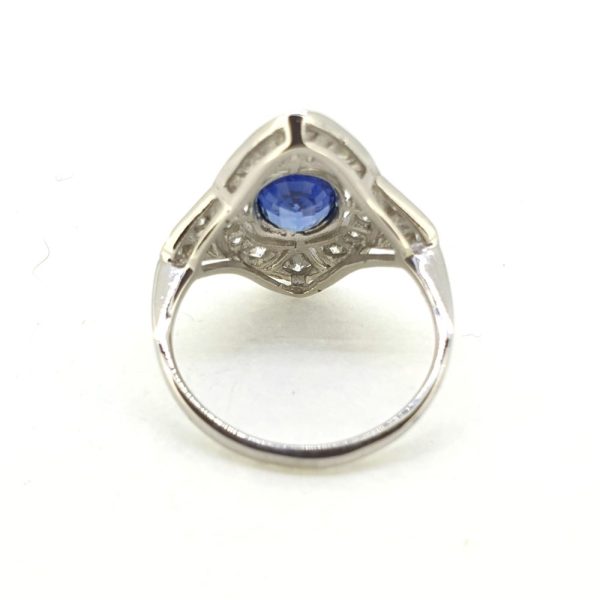 Contemporary 1.9ct Sapphire and Diamond Navette Cluster Plaque Ring