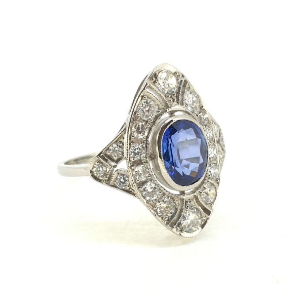 1.9ct Sapphire and Diamond Navette Cluster Plaque Ring