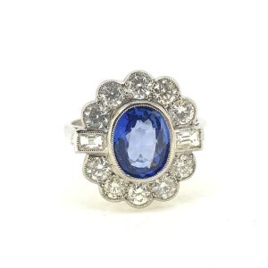 1.90ct Sapphire and Diamond Flower Cluster Ring in Platinum
