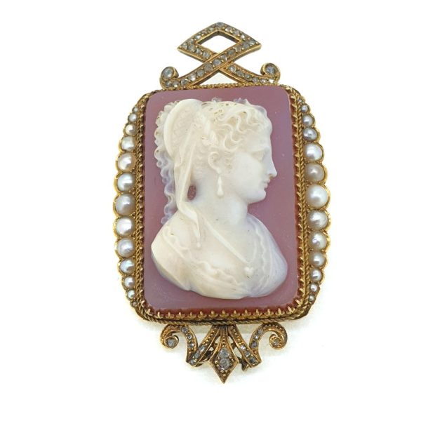 Carved Cameo Brooch with Pearls