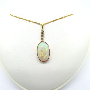 Vintage 1970s Opal and Diamond Pendant, 15.00 carats