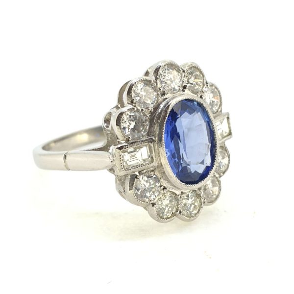 Contemporary 1.90ct Sapphire and Diamond Floral Cluster Ring in Platinum