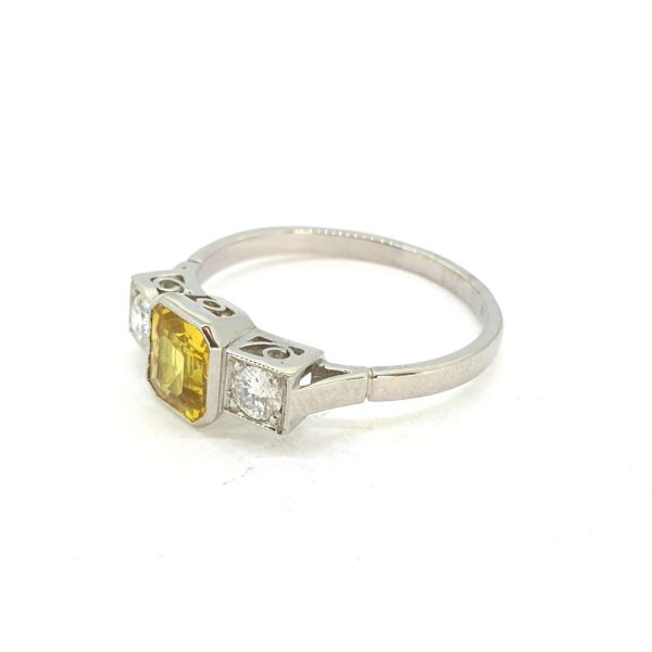 1.25ct Yellow Sapphire and Diamond Trilogy Ring in Platinum