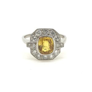 Contemporary 1.60ct Yellow Sapphire and Diamond Cluster Dress Ring in Platinum