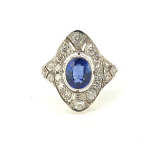 Contemporary 1.9ct Sapphire and Diamond Navette Cluster Plaque Ring