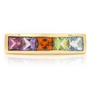 Vintage Princess Cut Multi Gemstone Rainbow Five Stone Ring