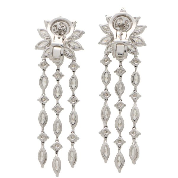 Floral Marquise and Asscher Cut Diamond Drop Earrings