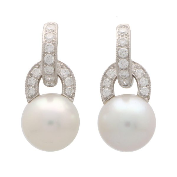 Convertible Pearl and Diamond Drop Hoop Earrings