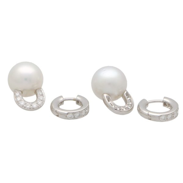 Convertible Pearl and Diamond Drop Hoop Earrings