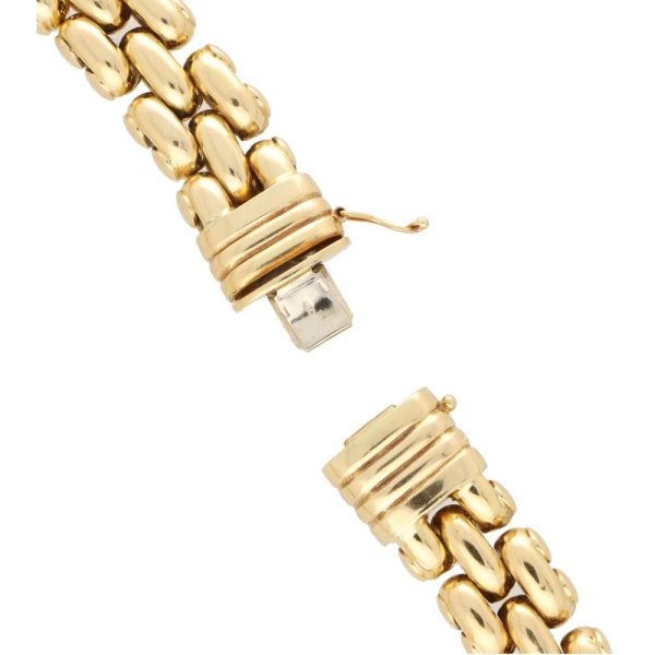 Vintage Italian 18ct Gold Chunky Link Necklace, 18ct yellow gold articulated chunky brick link design with push tongue clasp and hidden safety clasp