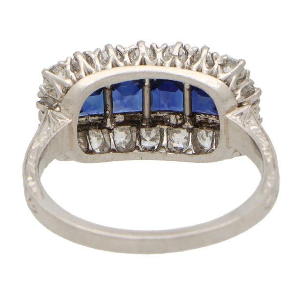 Princess Cut Sapphire and Diamond Cluster Panel Ring