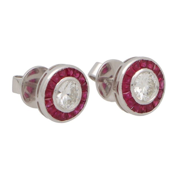 1.02ct Diamond and Calibre Ruby Target Stud Earrings