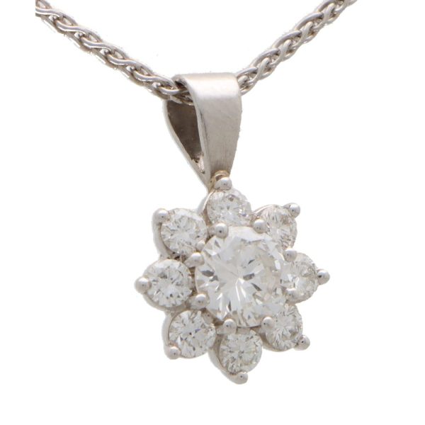 Vintage Diamond Floral Cluster Pendant Necklace, 0.90 carat total