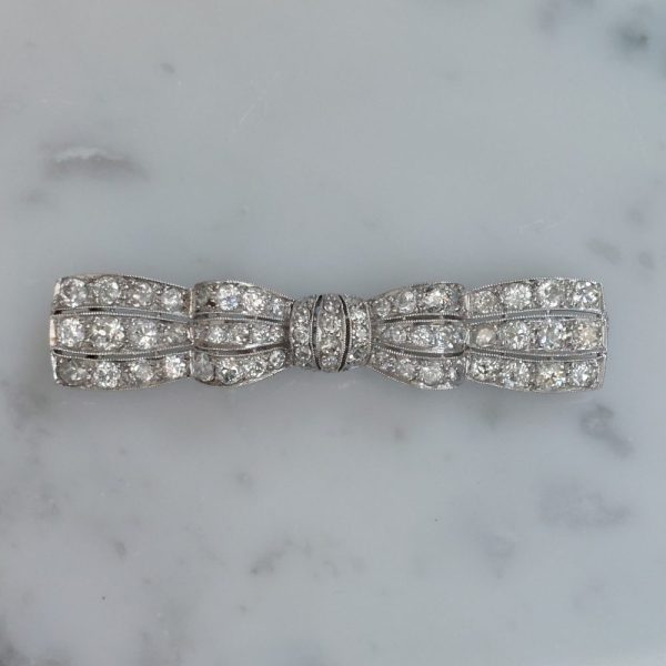 Antique Art Deco Diamond Bow Brooch, 3.90cts