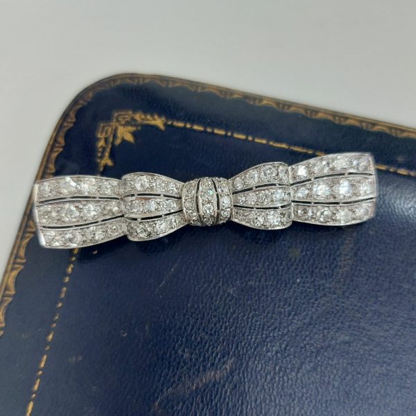 Antique Art Deco Diamond Bow Brooch, 3.90cts