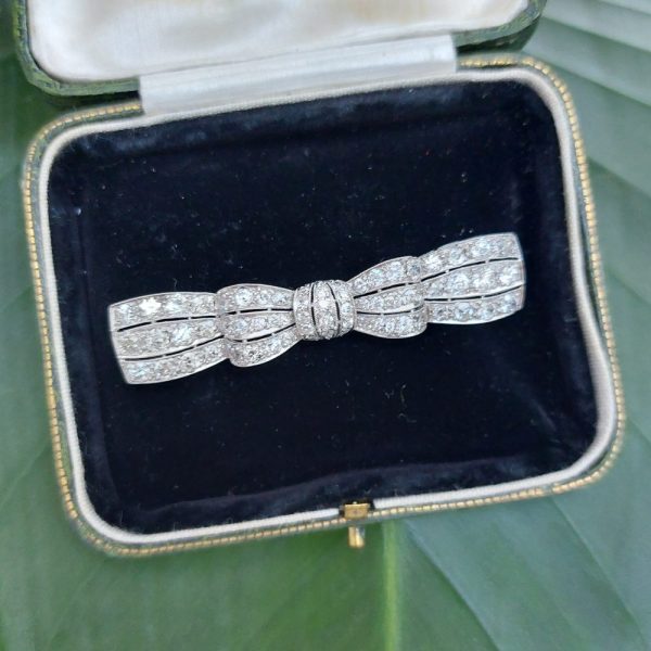 Antique Art Deco Diamond Bow Brooch, 3.90cts