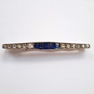 Antique Art Deco Sapphire and Diamond Bar Brooch