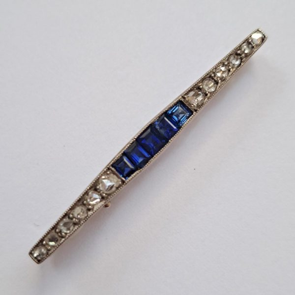 Antique Art Deco Sapphire and Diamond Bar Brooch