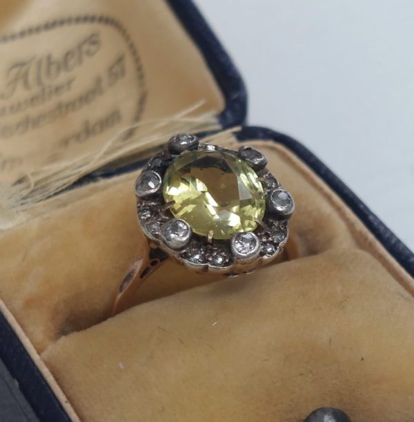 Antique Victorian Chrysoberyl and Diamond Cluster Ring