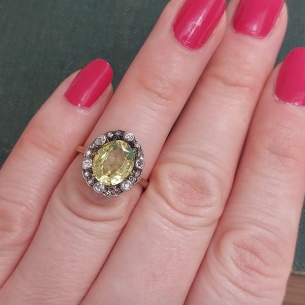 Antique Victorian Chrysoberyl and Diamond Cluster Ring