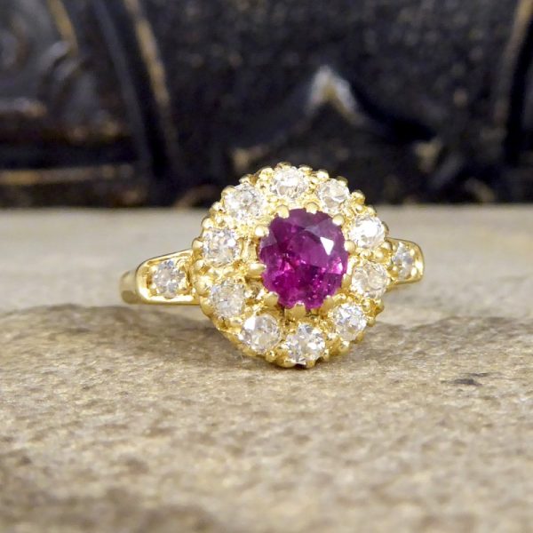 Antique Victorian Ruby and Diamond Cluster Ring