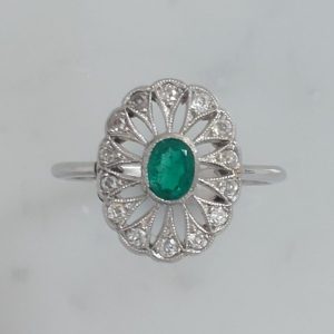 Art Deco Antique Emerald and Diamond Cluster Ring