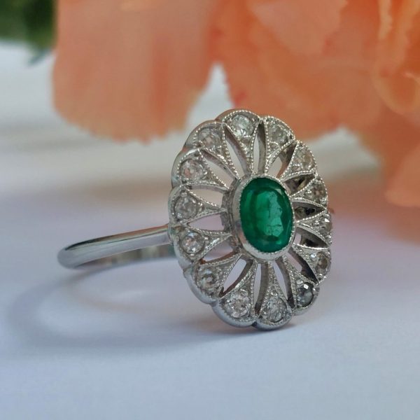 Art Deco Antique Emerald and Diamond Cluster Ring