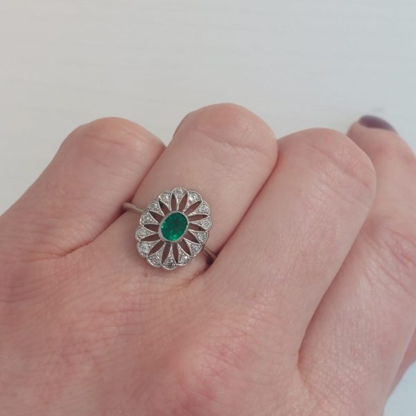 Art Deco Antique Emerald and Diamond Cluster Ring