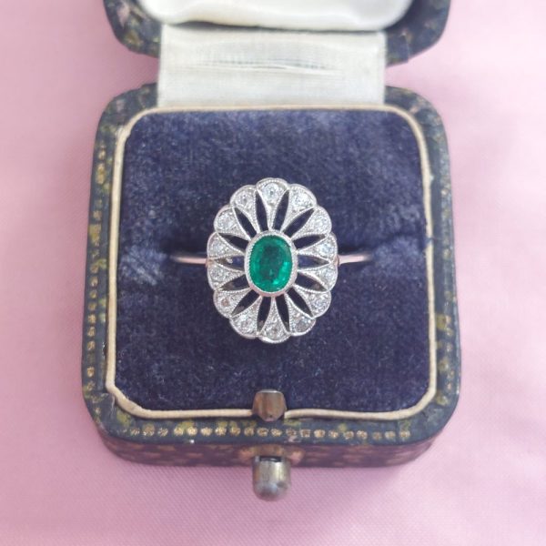 Art Deco Antique Emerald and Diamond Cluster Ring