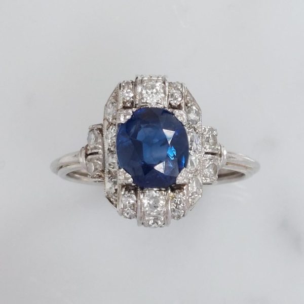 Art Deco Antique Sapphire and Diamond Cluster Ring, 1.29ct